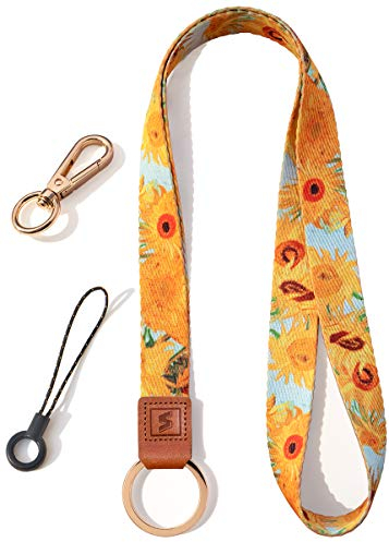SENLLY Umhängeband Schlüsselband Neck Lanyard strip mit und echtem Leder, für Schlüssel, ID Badge Card Holder, Ausweishülle, Mobile Handys Telefon