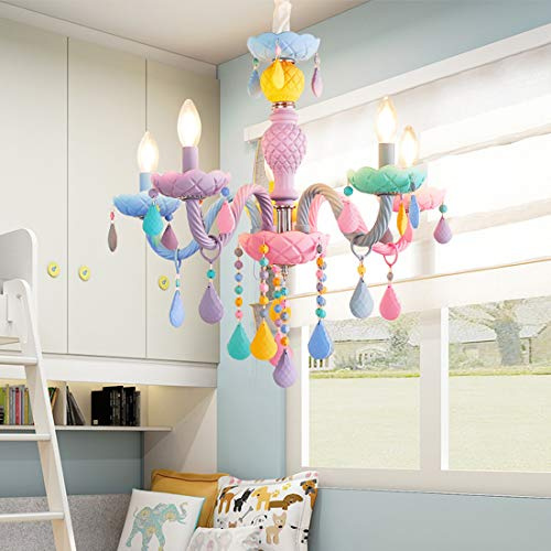 Kronleuchter Pendelleuchte Bunt Kinderzimmer Leuchte 5-flammig Ø59cm, Macaron Design Höhenverstellbar Kinderlichter Hängelampe Modern Rund Wohnzimmer Schlafzimmer Studie Kreativ Deko Beleuchtung E14