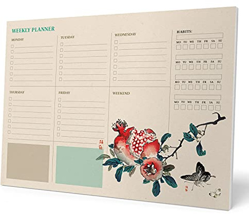 Grupo Erik Wochenplaner Tischkalender Block A4 - Kalender Planer | Japanische Kunst Tischplaner A4 ohne festes Datum - Schreibunterlage auf Englisch