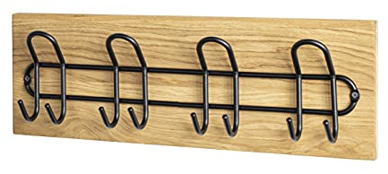 HAKU Wandgarderobe Eiche geölt, schwarz, Massivholz, Metall - Maße: B 60 cm x H 20 cm x T 10 cm, Style: Modern