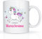 Print-Klex Tasse mit Namen und Einhorn Motiv Bedruckt Namentasse Namensbecher springender Einhorn mit Schmetterlingen für Mädchen Kindertasse Weiß Unicorn Spruchtasse Keramik mit Druck 330ml