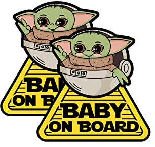 Niedlicher Vinyl-Aufkleber mit Aufschrift Baby Yoda on Board, für Auto oder LKW, für Autos, Fenster oder Stoßstange, 2 Stück