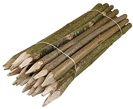 Zaunpfosten 25 Stück Natur - geschärfter Pfosten Runddübel, Nussbaumholz, Gartenzaun - H 60 cm