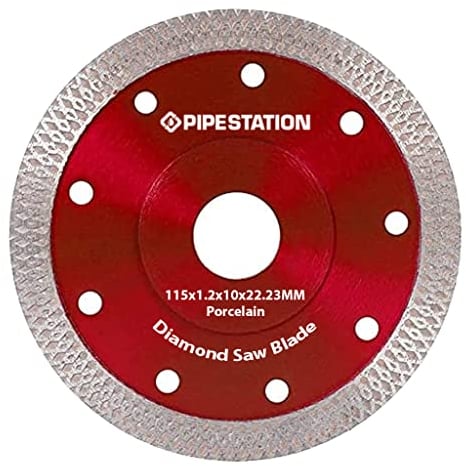 Pipestation 115mm Diamond Cutting Disc (4.5inch) | Super Thin Angle Grinder Disk | Saw Blade Wheel for Fast Clean Precision Turbo Cutting of Porcelain Tiles Granite Marble Ceramics Concrete | Red