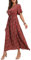 GRECERELLE Womens Summer Maxi Boho Beach Dress Floral Print Dress V Neck Short Sleeve Drawstring High Waist Flowy Long Midi Dresses (Cockscomb Red, M)