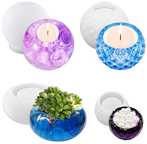 4PCS Resin Molds, AFUNTA Tea Light Candles Holders Silicone Molds Flower Pots Resin Molds Silicone Jewellery Box Epoxy Resin Mold, for DIY Jewelry Box, Home Decoration