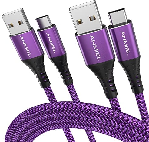 ANMIEL USB C Cable, [10ft 2-Pack Type C Charger Fast Charging, Long Nylon Braided Type C Charger Cord Compatible with Samsung Galaxy S10 S9 S8 Plus Note9 8 and More (Purple)