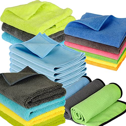 21 Teile Set - Mikrofaser Mikrofasertücher - Pflege Putz Reinigungs Tücher - Poliertuch Glastuch für Lack, Glas, Spiegel, Handtuch, Amatur und Felgen - reinigungzubehör