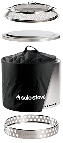 Solo Stove Feuerschale Bonfire Gartenset 2.0 | Inkl. Feuerstelle, Standfuß, Funkenschutz, Abdeckung, Deckel, Raucharme Holzverbrennung, Herausnehmbare Auffangschale, Edelstahl, 49,5 x 44,5 cm, 12,3kg