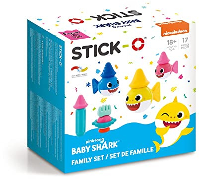Stick-O magnetische Bausteine für Kinder ab 1 Jahre, kreatives Konstruktionsspielzeug, Lernspielzeug mit Magnet, Baby Shark Family Set für Mädchen und Jungen, Montessori Spielzeug, 17 Teile Set,