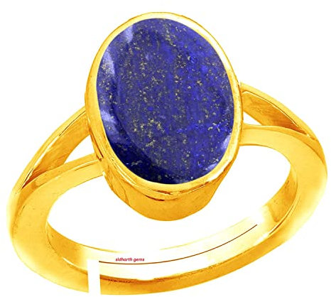 APSLOOSE Blauer Lajward Stein Natur AA++ Qualität 14.25 Ratti / 13.55 Karat Original Lapislazuli Lajwart Rashi Ratna Pathar Edelstein Ring Gold für Damen und Herren, Vergoldetes Messing, Lapislazuli