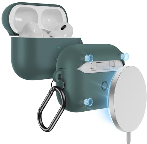 ESR für AirPods Pro 2 Hülle (2023/2022/2019), kompatibel mit AirPods Pro 2./1. Generation (USB-C/Lightning Kabel), unterstützt magnetisches Laden, Sichtbare Statusleuchte, Grün