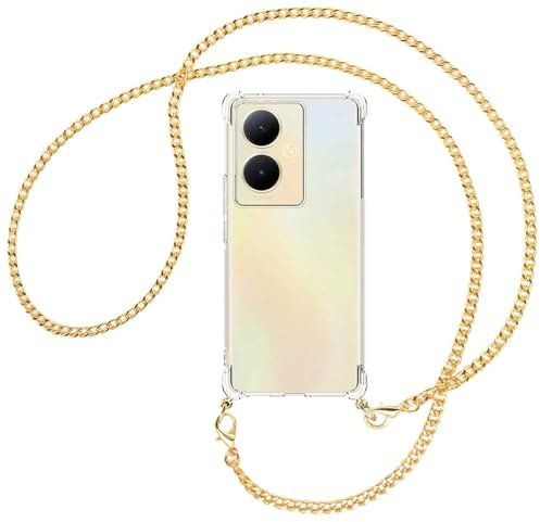 mtb more energy® Handykette kompatibel mit vivo Y78 5G, vivo V29 5G Lite 5G - Metallkette (Gold) - Smartphone Hülle zum Umhängen - Anti Shock Full TPU Case