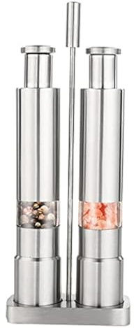PRATYAHARA Manual Salt and Pepper Grinder Set Thumb Push Pepper Mill Stainless Steel Spice Sauce Grinders with Metal Holder