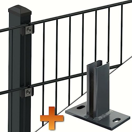 auf-mass24 Doppelstabmattenzaun 6/5/6 mit Fussplatten Feuerverzinkt - RAL7016 Anthrazit Länge und Höhe wählbar Doppel-Stab Matten Zaun Draht Gitterzaun Metallzaun (12.5, 1.83)