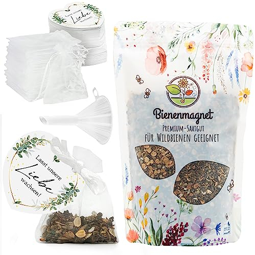 Gastgeschenke Hochzeit Blumensamen - Besonderes Hochzeitsgeschenk für Gäste als Give Away - Lasst unsere Liebe wachsen Komplett-Set (100er Set)