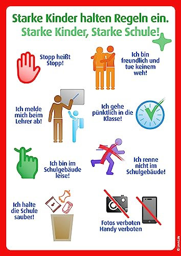immi 1x Schulschild laminiert - Schulregeln (A4)