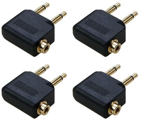 Lot de 4 adaptateurs pour casque d'avion, prise audio d'avion, adaptateur d'avion, double prise 3,5 mm vers prise jack 3,5 mm, plaqué or