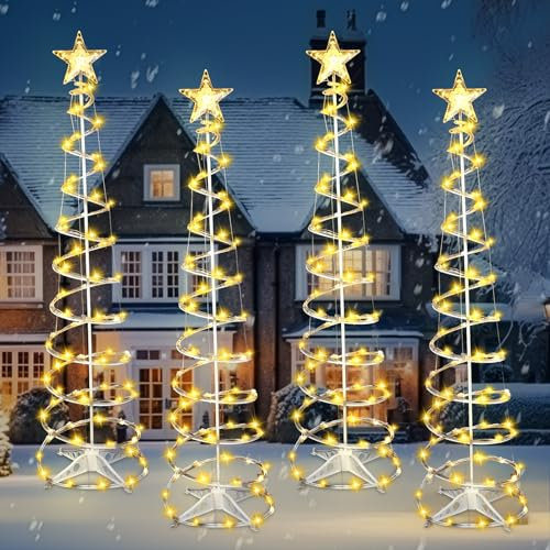 LED-Spiral-Baumlicht, Weihnachtsdekoration, für den Außenbereich, beleuchteter Kegelbaum mit Sternspitze für drinnen und draußen, Urlaub, Weihnachtslicht, Terrasse, Rasen, Garten, Hof, Dekoration, 4