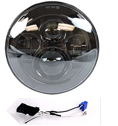 PACUM Motorrad Scheinwerfer,Runde Motorradscheinwerfer Runde 7 Motorrad Schwarzer Projektor Motor HID Glühbirne Scheinwerfer (Color : Black Led and Wire)
