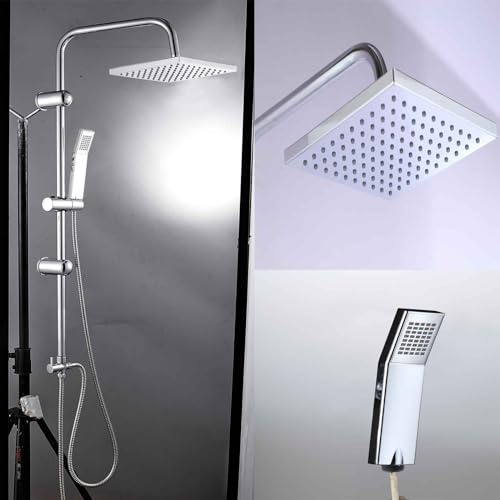 Thermostatic Shower Mixer Set, Square Waterfall Overhead Handheld Shower System Faucet with Modern Square Rail Kit, Chrome Plated Dual Rainfall Shower Heads