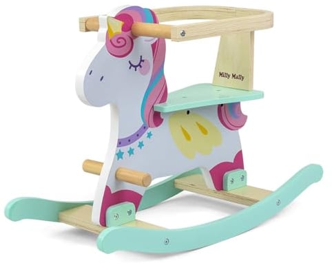 Schaukelpferd aus Holz mit Geländer Lucky 12 - Einhorn Milly Mally