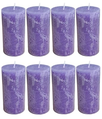 8 Marken Rustic Stumpenkerzen - 100 x 50 mm - Paraffin-Wachs - in Lila - unparfümiert - Advent - Weihnachten - Kerzen