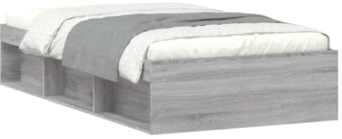 vidaXL Bettgestell, Bettrahmen mit Lattenrost, Bett Gästebett mit 6 Fächern, Einzelbett Schlafzimmerbett Schlafzimmermöbel, Grau Sonoma 90x200cm
