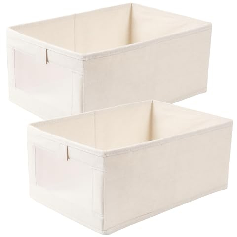 Dachiy Cajas Almacenaje Tela, Juego De 2 Caja Almacenaje Ropa, Cajas Plegables De Almacenamiento, Caja De Almacenamiento Con Ventana Transparente, Puede Almacenar Armario, Libros (40 X 27 X 17 Cm)