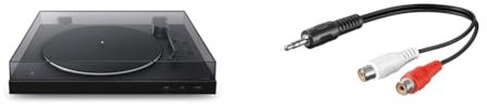 Sony PS-LX310BT Bluetooth Turntable with built-in Phono Pre-Amp, 2 speeds and 3 gain modes, Black & Goobay 50600 3.5 mm Audio Cable Adapter, Male to Stereo RCA Female, Black, 0.2 m Cable Length