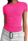 Cuptacc Top Damen Sommer Slim Fit Einfache Farbe Bodycon Rundhals Tshirt Y2K Kurzarm Eng Basic Oberteil Rosarot S