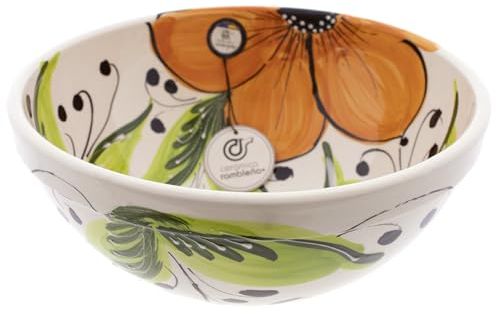 Saladier en céramique à salade en céramique motif fleur orange Modèle 28 100 % décoration à la main 27 x 27 x 12 cm