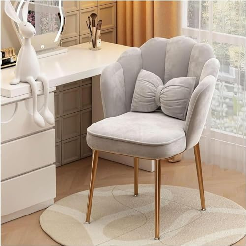 JWSYBD Makeup Shell-Shaped Chair - Fashionable and Functional Coffee Chair for Living Room, Bedroom, Office - Velvet Upholstered With Petal-Shaped Metal Feet (Grey)