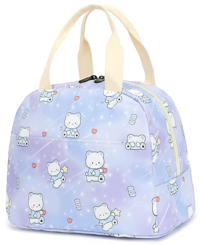 Mimfutu Bear Isolierte Lunchtasche für Damen und Mädchen, wiederverwendbare Lunchbox, Picknick-Tragetaschen für Erwachsene, Kinder, Schule, Arbeit, Reisen (lila)