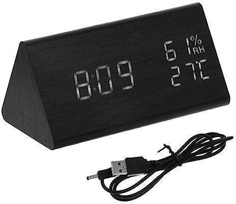 ABOOFAN Tischuhr mit Led-anzeige und Holzgehäuse Temperatur und Luftfeuchtigkeitsanzeige USB-wecker mit Leisem Alarm und Automatischer Helligkeitsanpassung