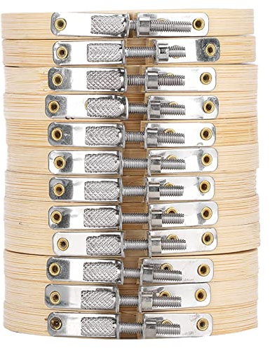 12 Kreuzstichrahmen, 8,9 cm runde Bambus-Stickrahmen, verstellbare Stopfrahmen für Näh-, Hand- und Stickprojekte