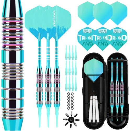 Himmbods Dart-Set mit weicher Spitze, 3 Aluminium-Schaft, professionelle Dartpfeile, Kunststoffspitzen-Sets, 2BA-Ersatzspitzen + 3 zusätzliche Dart-Flights, 3 Ersatz-Kunststoff-Schäfte für