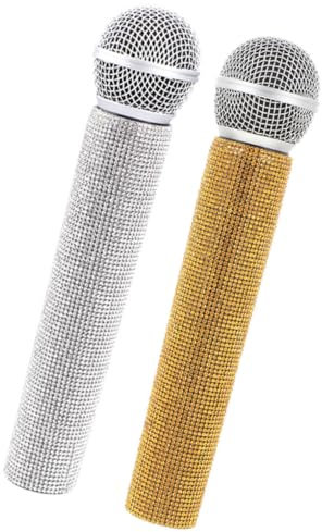 TOYANDONA Realistic Microphone Prop Toy for Boys and Girls, 2pcs Glitter Fake Microphones for Stage Performance and Party Supplies