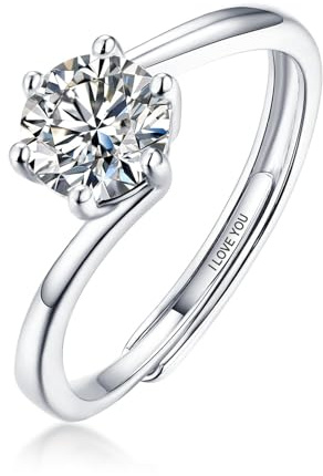 Hoisy Moissanite Ring Silber 1 Karat Verlobungsring Damen Karat 925 Ring Mit Gravur Damen Promise Ring Adjustable