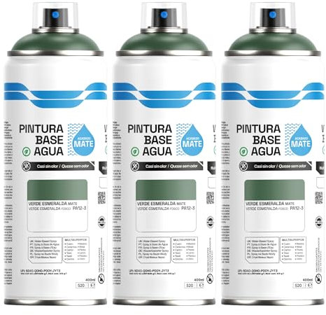 H HANSEL HOME Pintura Spray Base Agua 400ml - Para Muebles, Metal, Plástico y Madera - Ecológica y Sin Olor, Colores Duraderos - Verde Esmeralda Mate, 3 unidades