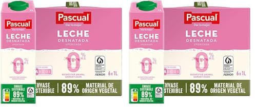Pascual, Leche Desnatada Bienestar Animal, 6 x 1L (Paquete de 2)