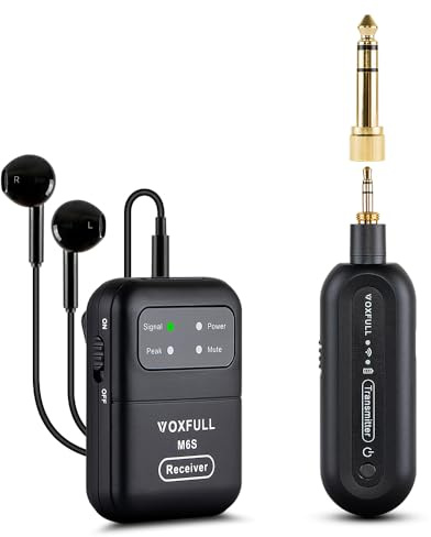 VOXFULL Sistema de monitor intraural inalámbrico estéreo de 2.4 G, sistema IEM inalámbrico con transmisor de clip, emparejamiento automático, monitoreo intraural para iglesia, escenario, actuación en