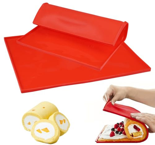 2 Stück Swiss Roll Backmatte, 31 * 26cm Silikon Backblech mit Rand, Antihaftbeschichtet Silikon Backmatte mit Rand, Bpa-Freiswiss Roll Backblech Rollmatte Backmatte für Kochen, Backen
