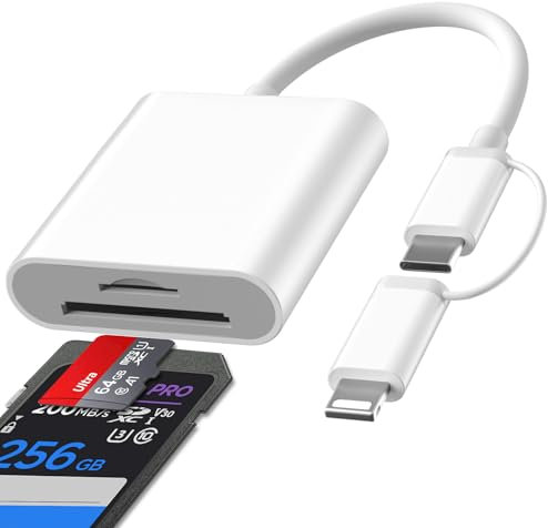 SD Kartenleser iPhone, SD Card Reader für iPhone/iPad/Kamera, Lightning & USB C Micro SD/SD Kartenleser, SD Karten Adapter für iPhone Typ C Kartenleser für iPhone15/iPad/MacBook/Laptop