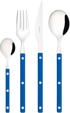 BUGATTI, Allegra Besteck-Set Fenster aus Edelstahl 18/10, Besteck-Set für 6 Personen, bestehend aus 6 Löffeln, 6 Gabeln, 6 Messern und 6 Teelöffeln (Blau)
