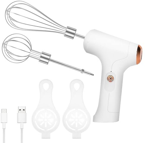 Electric Whisk Handheld Cordless Hand Mixer 3 Speed Adjustable Kitchen Baking Mixer Automatic Household Whisk with 2 Detachable Mixing Head for Eggs Baking