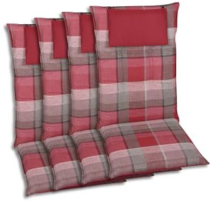 GO-DE Textil Bequeme und attraktive Polsterauflagen für Hochlehner-Gartenstühle (4er-Set, Karo Rot-Grau, Hochlehner)