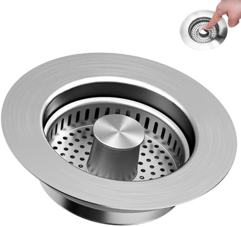 Bouchon Évier Cuisine Universel - 3-en-1 INOX Bouchon de Vidange pour Évier Cuisine (70-86mm) avec Filtre Démontable, Joint Étanche