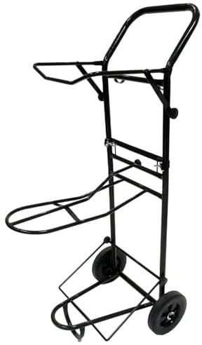 RL24 - Sattelwagen Stall Carry Metall Waldhausen – Schwarz – 123 cm | 9,2 kg – Sattelcaddy mit Sattelhalter, 2 Haken, Ablagefläche & Putzbox-Halterung – Sattelcaddy