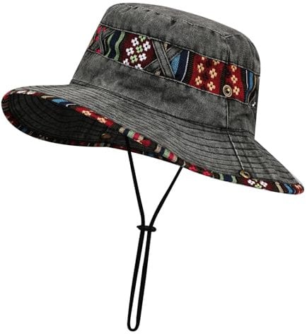 AYPOW Unisex Sonnenhut UPF 50+ Bucket, Verstellbarer Washed Denim Baumwolle Eimer, Atmungsaktiver Vintag Jeanshut für Outdoor Safari Cowboy